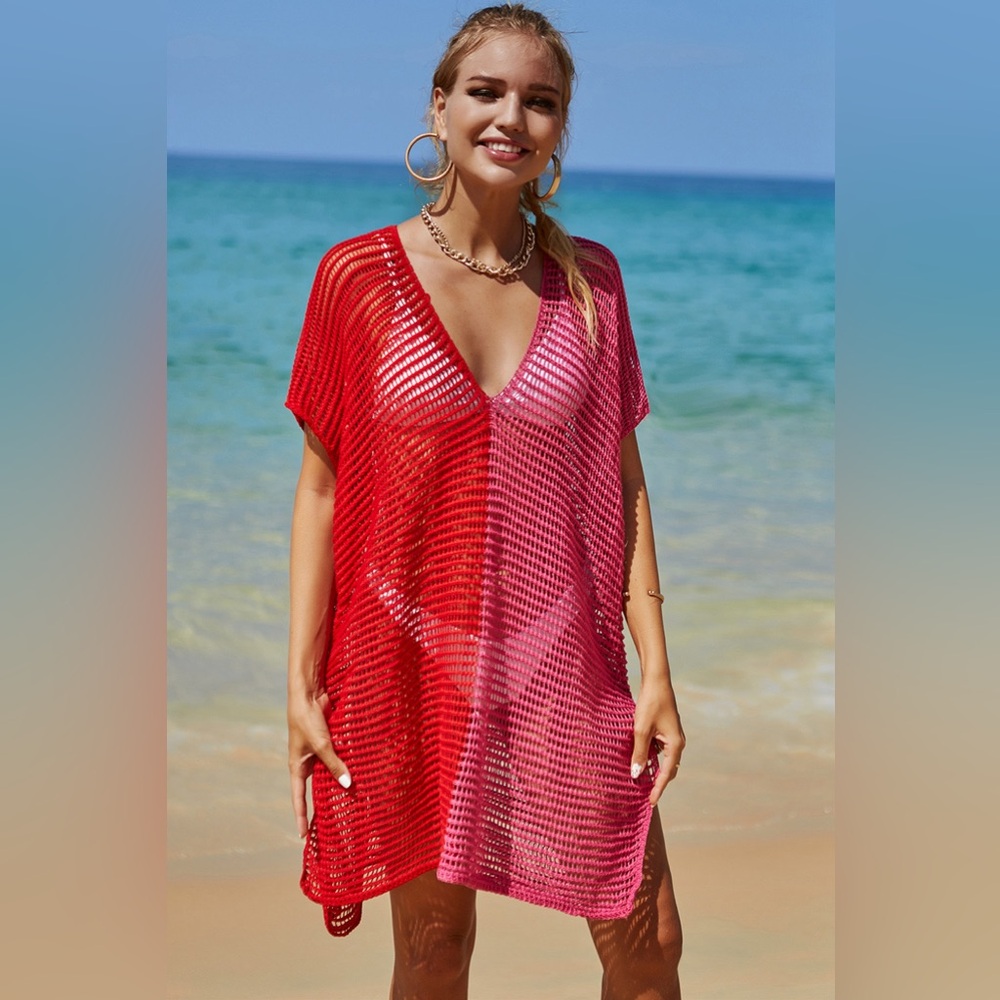 Openwork Contrast Slit Knit Cover Up onesize - Picture 10 of 16